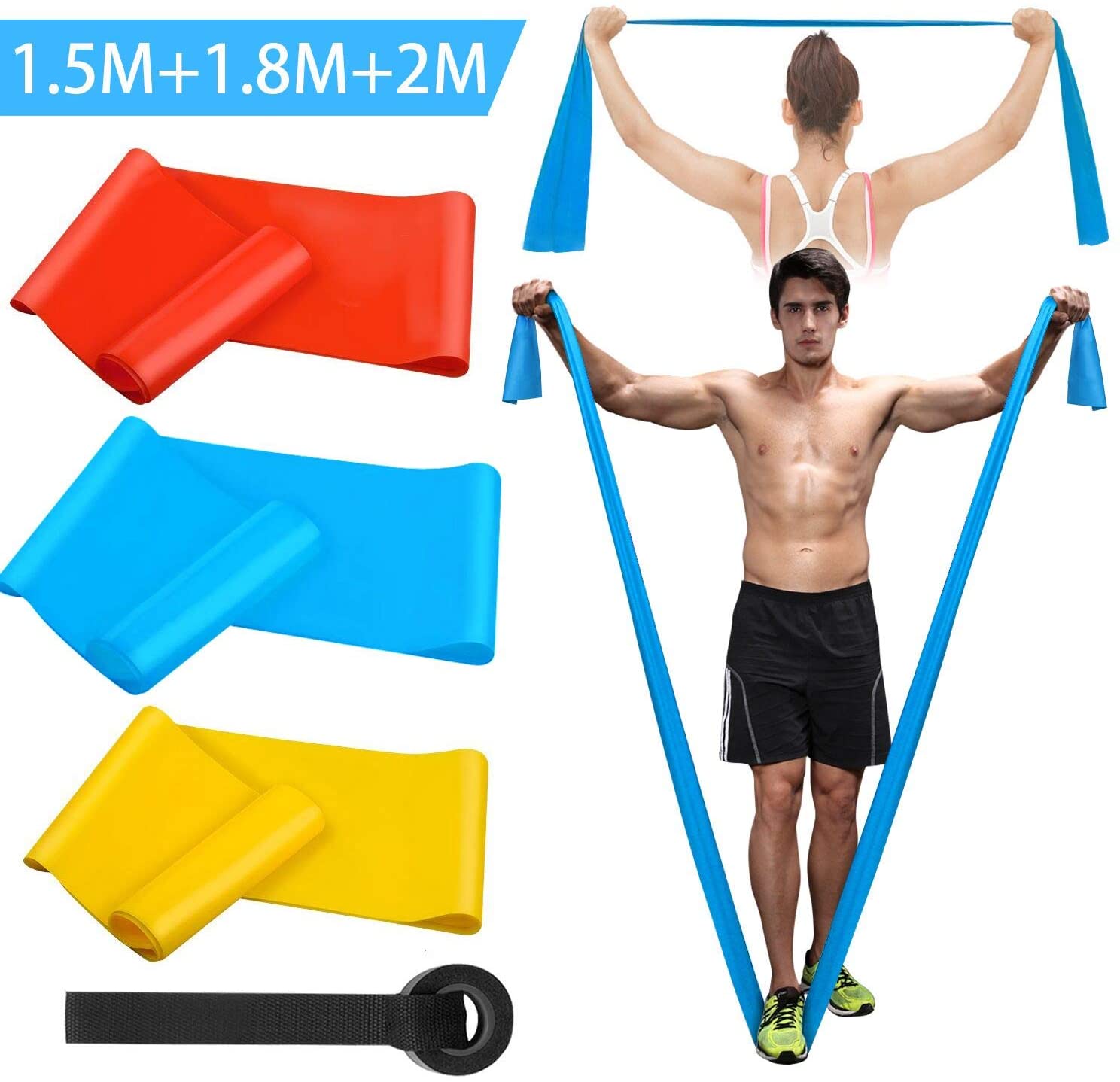 Pilates Yoga Board - Elastic Fitness Bands 3Pcs Resistance Bands
